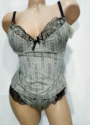 Kleo amsterdam корсет з трусиками чорний з сірим р 80c
