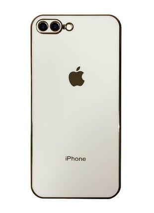 Чохол кадратний silicone glass case для iphone 7 plus (08) white білий