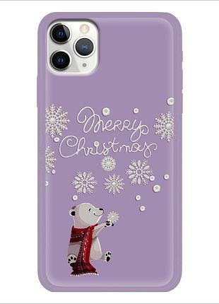 Чехол новогодний tpu для iphone 11 pro (08) мишки merry cristmas фиолетовый