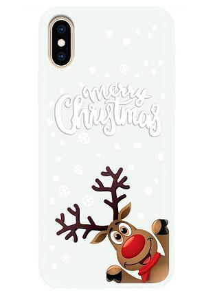 Чехол новогодний tpu для iphone x/xs (01) олень merry cristmas белый