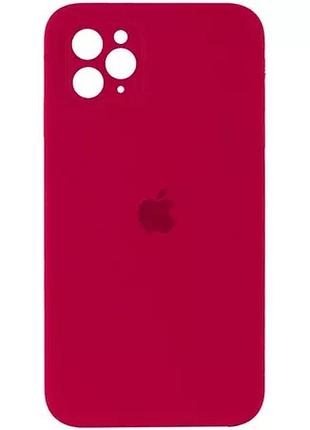 Чохол silicone case full camera protective для iphone 11 pro max rose red бордовий