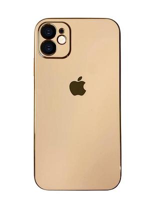 Чохол кадратний silicone glass case для iphone 12 (03) rose gold рожевий