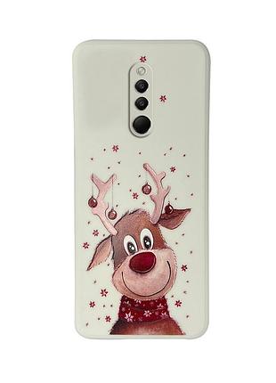 Чехол новогодний tpu для xiaomi redmi 8 (05) олень merry christmas белый