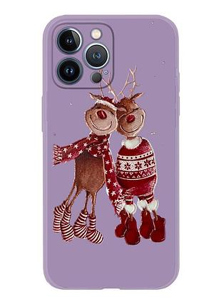 Чехол новогодний tpu для iphone 12 pro max (06) олени пара merry cristmas фиолетовый