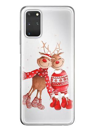 Чехол прозрачный новогодний clear для samsung s20 plus (01) пара олени