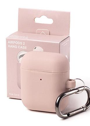 Чехол silicone case color box (карабін) для airpods 1/2 - pink sand