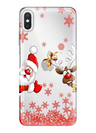 Чохол прозорий новорічний clear для iphone xsmax (08) дід мороз
