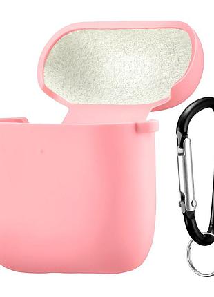 Чехол силиконовый с микрофиброй противоударный для airpods 1/2 розовый