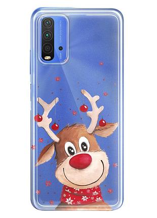 Чехол прозрачный новогодний clear для xiaomi redmi 9t (06) олень new year