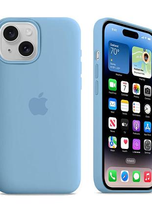 Чехол kassel silicone full case protective для iphone 15 plus с микрофиброй синий cornflower