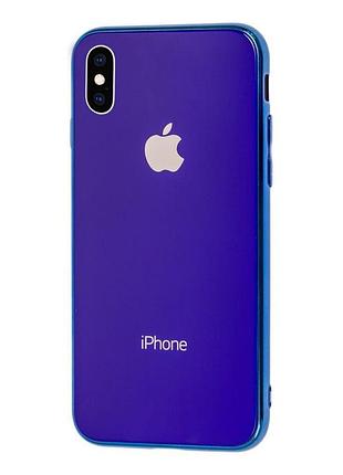 Чохол скляний glass case для iphone xs max (13) shiny blue яскраво-синій