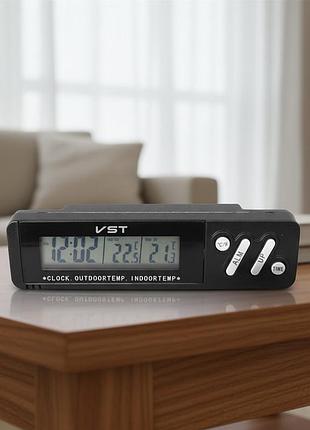 Часы термометр vst 7067 от батареек с большим дисплеем показывают время дату и температуру в помещении