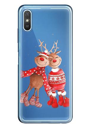 Чехол прозрачный новогодний clear для xiaomi redmi 9a (01) пара олени