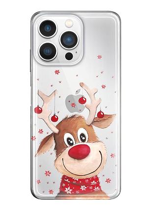 Чехол прозрачный новогодний clear для iphone 13 pro (12) рождественский олень