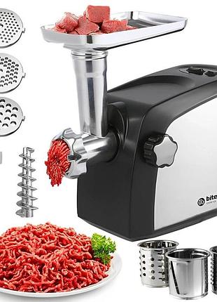 Електрична м'ясорубка bitek bt-3700 потужність 4200 вт з соковижималкою і насадками для шинкування овочів