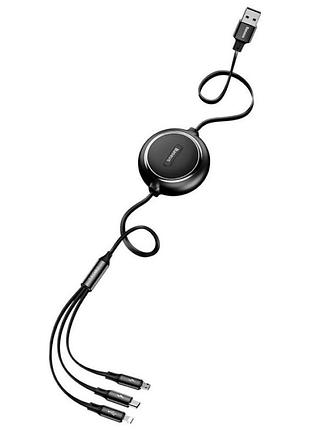 Кабель baseus golden loop 3 в 1 3.5a для устройств m+l+t 1.2м черный пластиковая оплетка