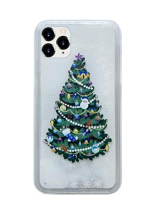 Чохол силіконовий новорічний для iphone 11 pro max christmas tree (05) ялинка блискітки