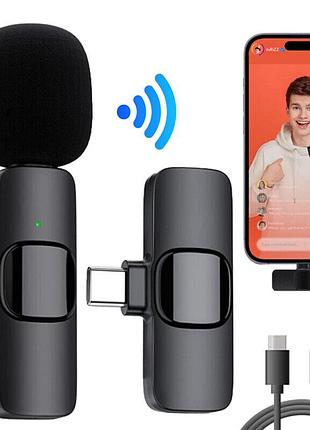 Микрофон петличный беспроводной k8 для смартфона с type-c / микрофон петличка на одежду / микрофон с прищепкой