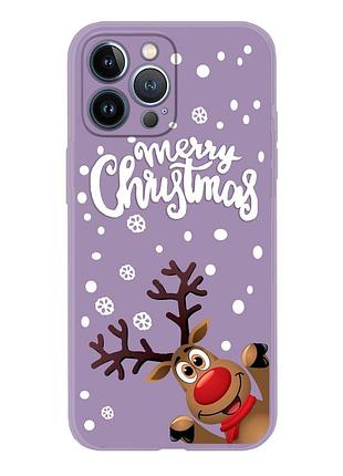 Чехол новогодний tpu для iphone 13 pro max (03) олень merry cristmas фиолетовый
