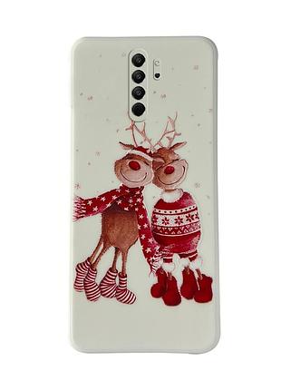 Чехол новогодний tpu для xiaomi redmi note8pro (07) олени пара merry christmas белый