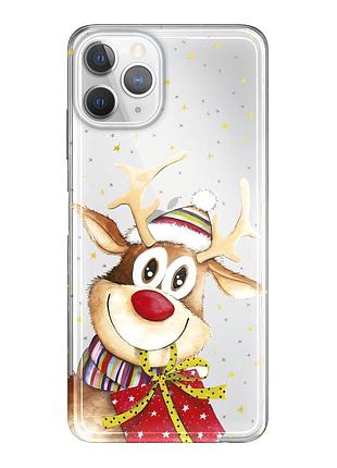 Чохол прозорий новорічний clear для iphone 11 pro (13) олень подарунок