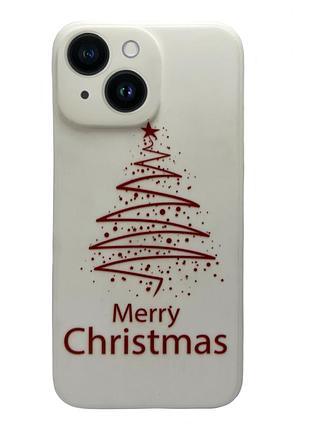 Чехол новогодний premium для iphone 14 plus (02) merry christmas tree белый