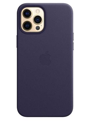 Чехол кожаный leather case with magsafe для iphone 12 pro max - deep violet