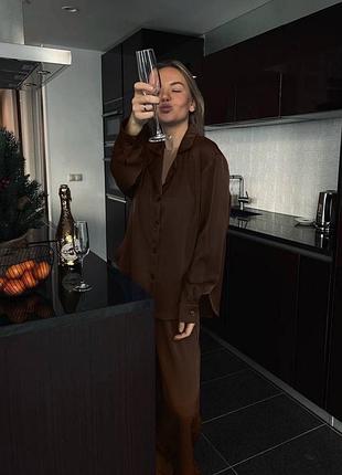 Піжамний костюм сорочка штани шовк