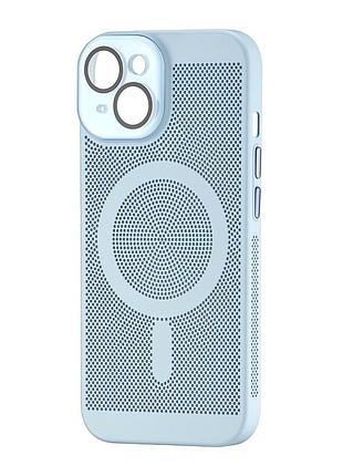 Чехол силикон magsafe защита камеры для iphone 15 голубой