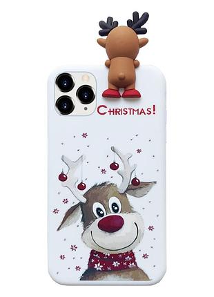 Чехол силиконовый новогодний для iphone 12 pro max олень белый (06)