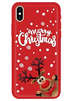Чохол новорічний tpu для iphone xsmax (02) олень merry cristmas червоний