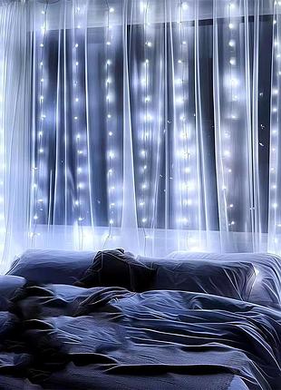 Светодиодная гирлянда-штора 240 led 3х2м холодный белый динамический для окон комнате