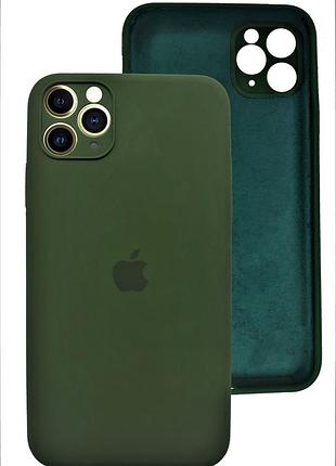 Чехол silicone case full camera protective для iphone 11 pro max khaki зеленый