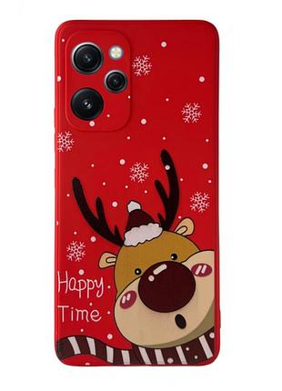 Чехол новогодний premium для xiaomi redmi 12 (01) олень happy time красный