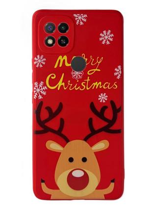 Чехол новогодний premium для xiaomi redmi 9c (05) олень merry christmas красный