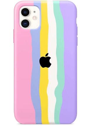 Чехол silicone rainbow case для iphone 12 (01) pink rainbow