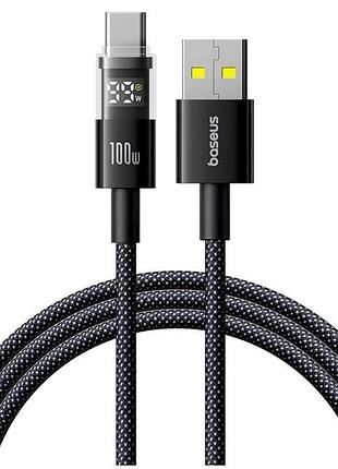Кабель baseus usb-a to usb-c 100w текстильная оплётка 2м черный противоударный