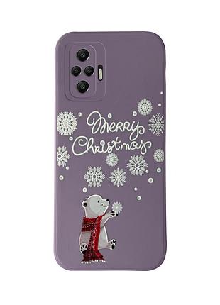 Чехол новогодний tpu для xiaomi redmi note 10 (03) мишка merry christmas фиолетовый