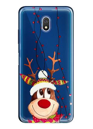 Чехол прозрачный новогодний clear для xiaomi redmi 8/8a (04) олень merry christmas