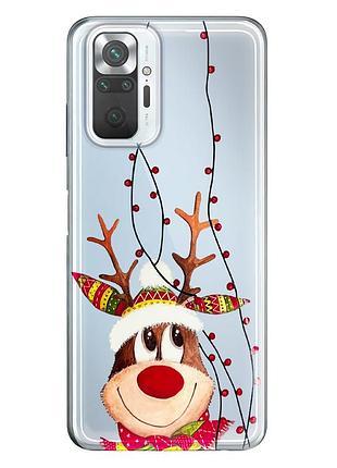 Чехол прозрачный новогодний clear для xiaomi redmi note 10 pro (04) олень merry christmas