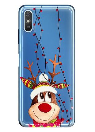 Чехол прозрачный новогодний clear для xiaomi redmi 9a (04) олень merry christmas