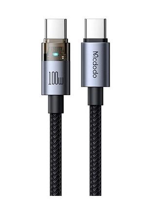 Кабель mcdodo прозрачный usb-c 100w с подсветкой 1.2м type-c черный