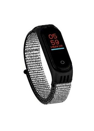 Ремешок нейлоновый антискольжение для mi band 5 6 черный с серым