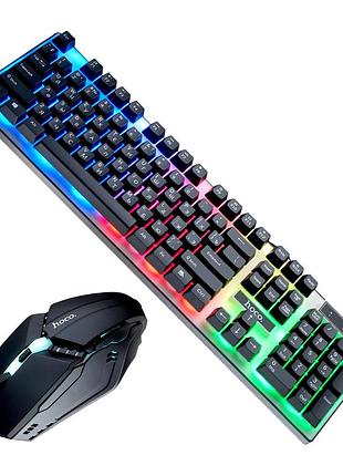 Игровая клавиатура и мышь hoco gm18 черная противоударная с подсветкой для пк