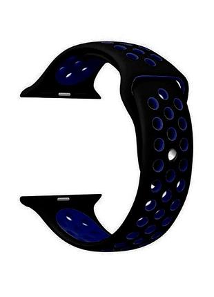 Ремешок apple watch силикон черный с синим для моделей 42-49 мм