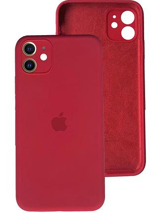 Чохол silicone case full camera protective для iphone 12 rose red бордовий