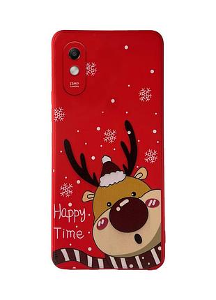 Чехол новогодний tpu для xiaomi redmi 9a (01) красный олень happy time