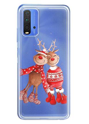 Чехол прозрачный новогодний clear для xiaomi redmi 9t (01) пара олени