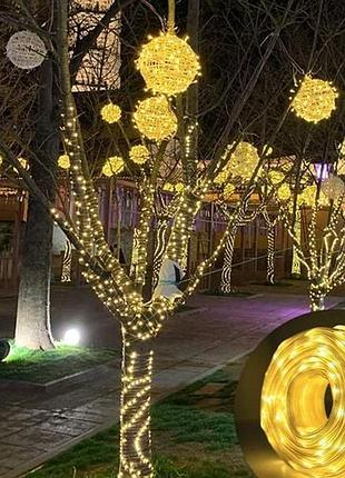 Світлодіодна гірлянда 200 led 20 метрів з usb і пультом дк теплий білий для ялинки
