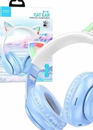 Бездротові bluetooth-навушники w42 cat ear 40 мм 12 годин роботи фіолетові для музики та спілкування